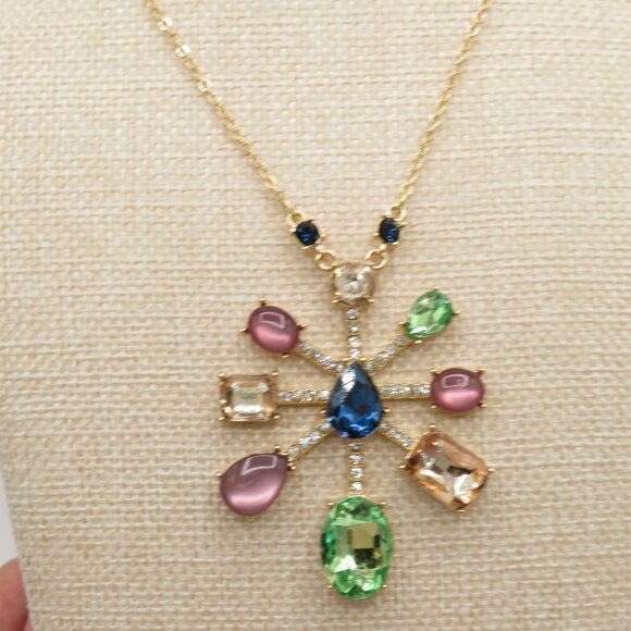 A New Day Starburst Multi Color Rhinestone Gold Tone Necklace - Picture 3 of 8